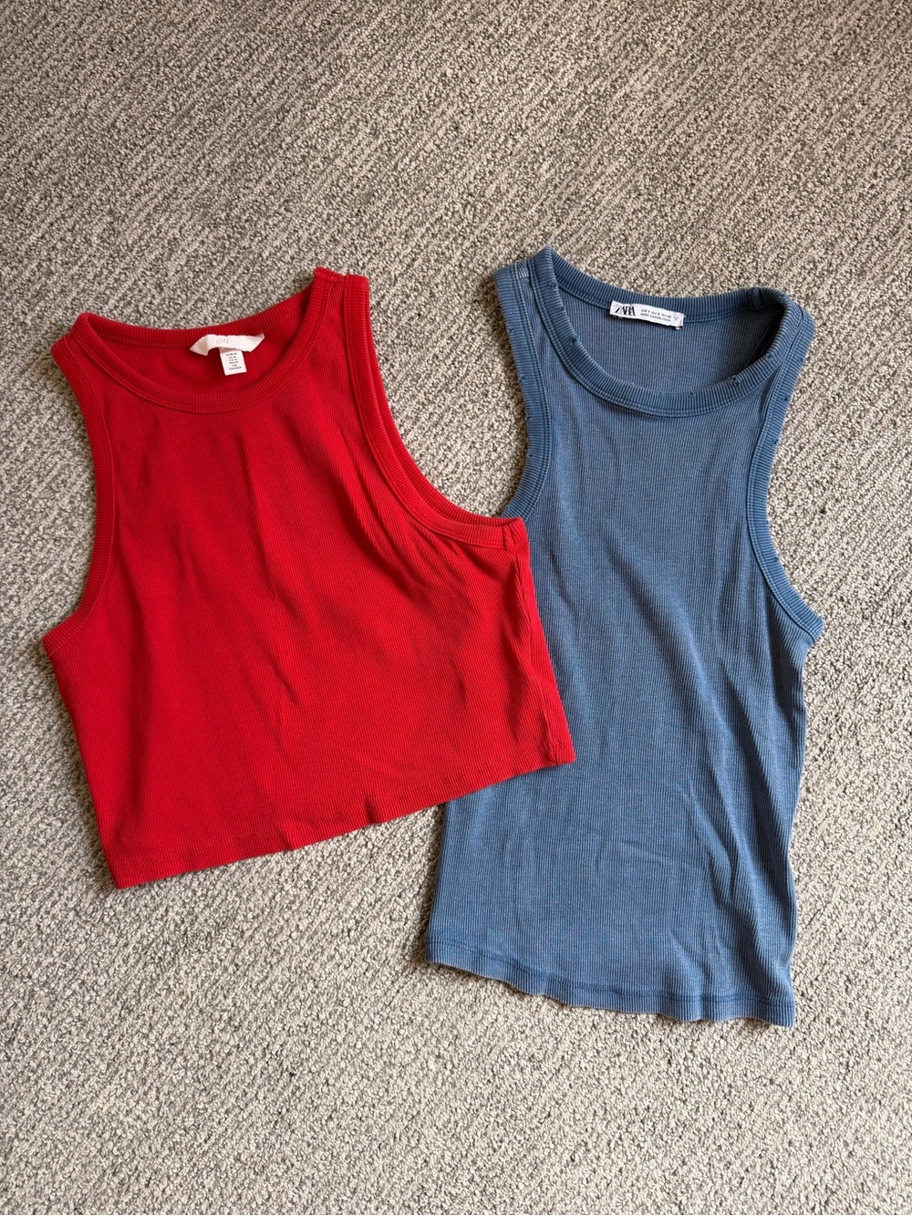 H&M Red Ribbed Short Sleeve Top